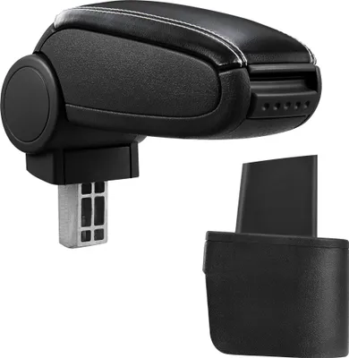 Produktbild von [pro.tec] Mittelarmlehne Passgenau für Nissan Micra (dritte Generation - K12) in den Baujahren 2003 - 2010 - Armauflage mit Staufach - gepolstert - schwarz Kunst-Leder mit weissen Nähten