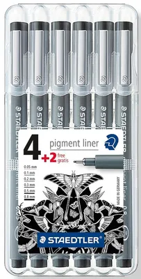 Produktbild von Feinschreiber pigment liner Johanna Basford schwarz 6 Strichstärken Packung mit 16 Stück
