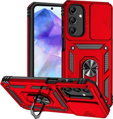 Produktbild von Samsung Galaxy A55 Hülle - Coverup Armor Ring Ständer Back Cover mit Kamera Schutz - Rot