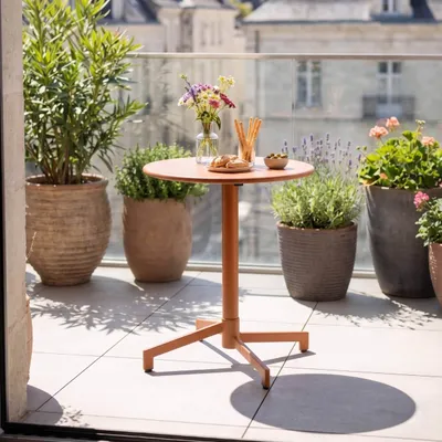 Immagine prodotto di Tavolo da giardino bistrot rotondo con piano pieghevole caramello - Oviala Palavas
