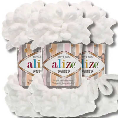 Produktbild von Alize 3x 100g Puffy Wolle, Uni, Häkeln, Stricken (White - 55)
