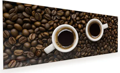 Produktbild von Küchenrückwand Spritzschutz Glas mit Motiv Kaffeebohnen und Tassen 40 x 40 cm