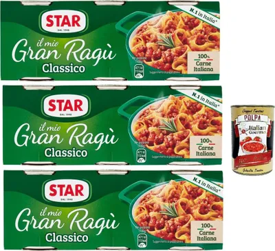 Produktbild von Il Mio Gran Ragù Star Classico, N.1 in Italien, tomatensauce 3x (3x 100g) sauce Tomatensuppe, Fleisch und Tomatensauce + Italian Gourmet polpa 400g