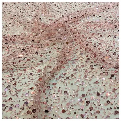 Paillettenstoff 1 Yard, 125 cm breit, rosa, Tüll mit Perlenbesatz
