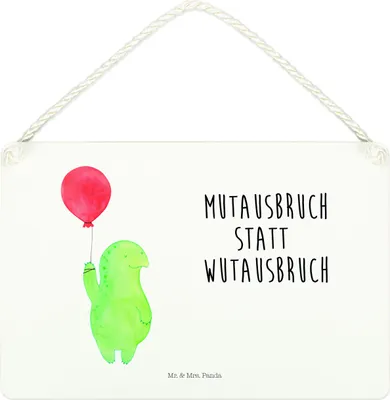 Produktbild von Mr. & Mrs. Panda Schild Schildkröte Luftballon DIN A4 - Weiß - Geschenk, Schildkröten, Türschild, holzbild, wandtafel, Motivationsspruch, Wandbild Holz, Deko, Ballon