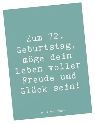 Produktbild von Mr. & Mrs. Panda Postkarte Spruch 72. Geburtstag Freude - Meeresbrise - Geschenk, Ansichtskarte, Erinnerungen, Zuneigung, Alter, Postkarten, Fotokarte, Grußkarte, Liebe