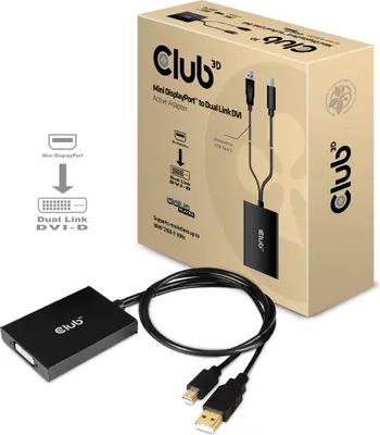 Produktbild von Club3D Adapter MiniDisplayport > DVI-D (Active Dual) St/Bu retail