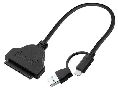 Produktbild von SATA-auf-USB-Kabel, 2-in-1 USB-C/USB 3.0 auf SATA III-Festplattenadapter, kompatibel mit 2,5-Zoll-HDD und externem SSD-Konverter, Datenübertragung für MacBook Pro Air 2022, Surface Go, Laptop, PC