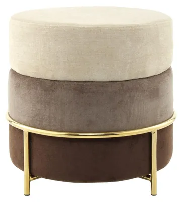 Immagine prodotto di Pouf rotondo imbottito, diametro 48,5 x 46 cm - Marrone - Rivestito in velluto di poliestere - Strati di colore strutturati e struttura in metallo di ferro