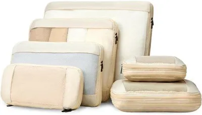 Productafbeelding van Famanu Compressiepakzakken, set van 6 – Kofferorganizer voor efficiënt inpakken – Beige