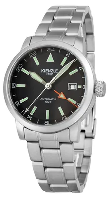 Produktbild von Kienzle Automatik GMT Uhr 39 mm TMI NH34 Saphirglas Mattschwarz Zifferblatt Edelstahl 20 mm 10 ATM Kastenschließe