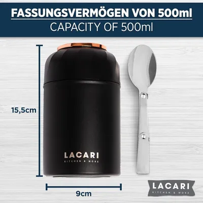 Produktbild von Thermobehälter für Essen Thermobehälter 500ml in Schwarz Lacari warm und kalt Thermo Lunchbox Edelstahl