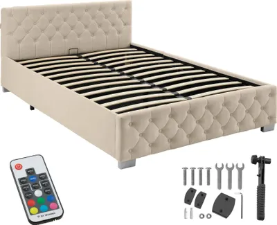 Produktbild von tectake® Polsterbett Venice in Samtoptik mit Steppmuster großer Stauraum