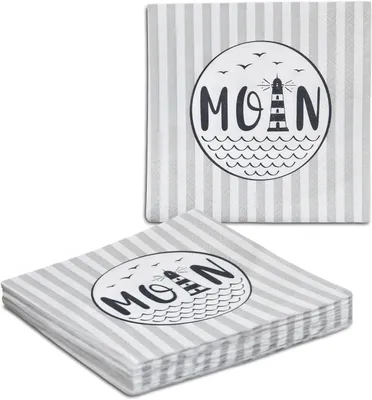 Produktbild von Servietten MOIN mit Leuchtturm grau weiß 33 x 33 cm - 20er Pack
