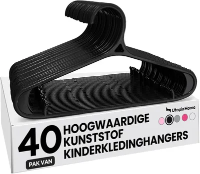 Productafbeelding van Kinderhangers - Set van 40 - 11 inch plastic babyhangers voor kast - Baby- of kinderhangers voor kleding - (zwart)