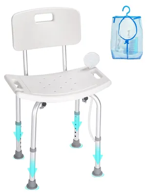 Image de Tabouret de douche VEVOR Chaise de douche hauteur réglable 390-520 mm, tabouret de bain charge maximale 158,8 kg, tabouret de douche stable aide à la douche cadre en alliage d'aluminium, siège de douche tabouret de bain blanc
