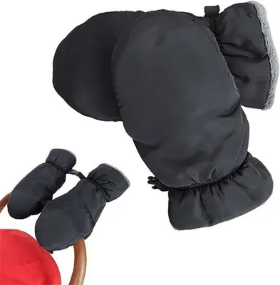 Produktbild von Winterwagen-Handschuhe - Wasser- und Winddicht - mit Buntlederfutter - für Kinderwagen und Buggy - 34x17cm - Schwarz