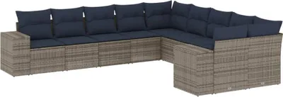 Image de vidaXL Ensemble de 10 canapés de jardin avec coussins, gris, polyrattan