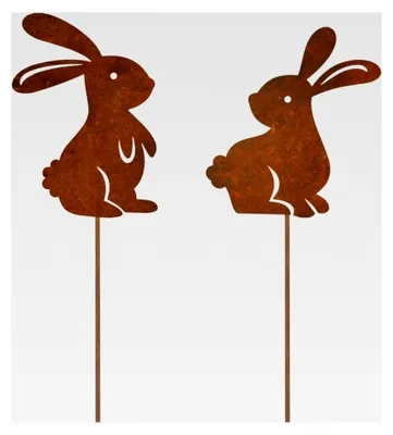 Produktbild von 2er Set Edelrost Osterhasen Gartenstecker Deko