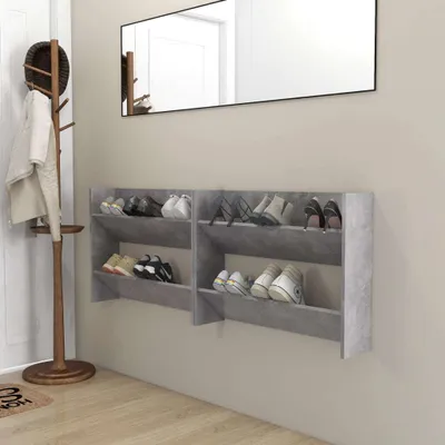 Produktbild von Möbel Wand-Schuhschränke 2 Stk. Betongrau 80x18x60 cm Holzwerkstoff - Schuhregale &58372