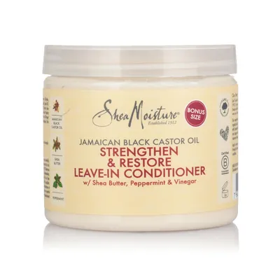 Produktbild von SheaMoisture Jamaican Black Castor Oil Strengthen, Grow & Restore Leave-In, Unisex, Professionelle Haarspülung, Feuchtigkeitsspendend, Weichmachend, 430 ml, Water (Aqua), Butyrospermum Parkii (Shea) Butter*, Cocos Nucifera (Coconut) Oil, Stearyl Alcohol,...