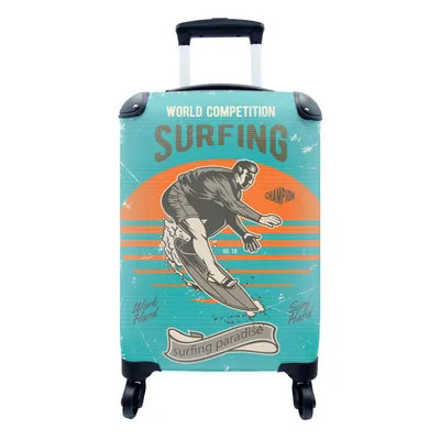 Produktbild von MuchoWow® Koffer Handgepäck Trolley Rollkoffer Kleine Reisekoffer mit 4 Rollen - Vintage - Surfen - Surfbrett - Cabin Size < 55x40x23 cm & 55x40x20 cm - Fotokoffer - Kabinenkoffer - Boardgepäck - Reise-Box - Reisekoffer - Reisegepäck - Koffer mit Bild - Trolley für Kinder