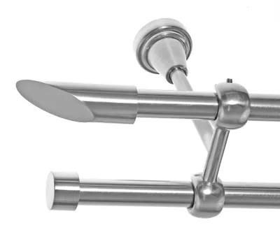 Produktbild von Gardinenstange Set Edelstahl Look Metall Ø 16mm zur Deckenbefestigung 2-lauf Schräg, Länge wählbar D24 E15 E16