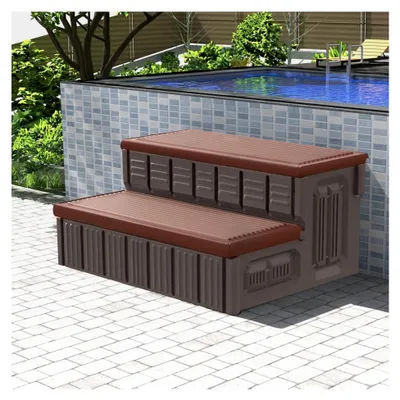 Produktbild von Whirlpool-Stufen, Spa-Stufen im Freien mit Stauraum, rutschfeste und stabile Whirlpool-Treppe, 91,4 cm lang, Kaffee/Grau