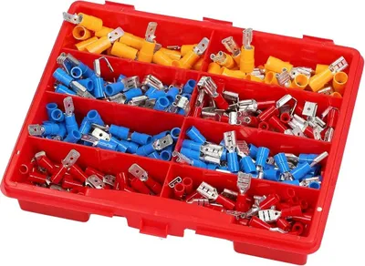 Produktbild von 340 Stück Kalitec Flachsteckhülsen Set teilisoliert I Flachstecker Sortiment 0,25-6mm² I Steckverbinder I Flachsteckhülse I Flachsteckverbinder I Kabelverbinder I Quetschverbinder