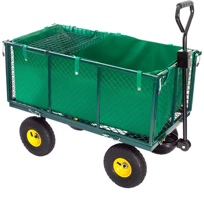 Produktbild von Grafner Bollerwagen bis 550kg belastbar, mit herausnehmbarer Plane und Ablage, abnehmbarer Handgriff, klappbare Seitenwände, luftbereift, Gartenwagen Transportwagen Handwagen Gartenkarre Rasentraktor