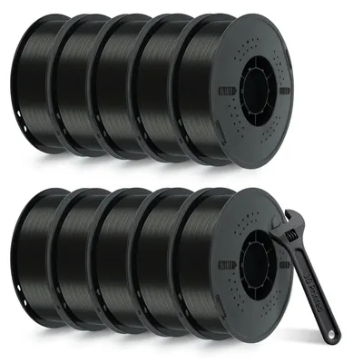 PETG Filament 1,75 mm, 10×1 kg, ±0,02 mm, schwarz, für 3D-Drucker