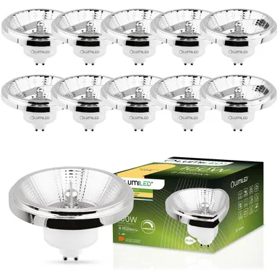Produktbild von LUMILED 10x LED-Leuchtmittel ES111 GU10 Fassung dimmbar 230V 15W (Entspricht Halogen 100 W) Warmweiß 3000K, 24° Abstrahlwinkel Silber 1521 Lm AR111