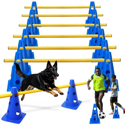Agility-Set 6 Hürden, 12 Kegel 32 cm + 6 Stangen 80 cm