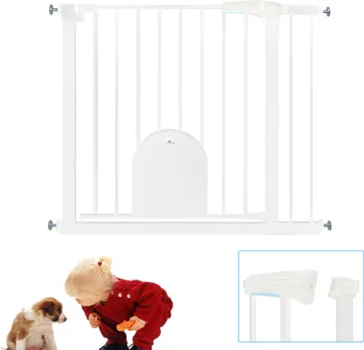 Image de LZQ Barrière de sécurité sans perçage, 85-95cm Barrière de sécurité avec portillon pour enfants, chiens et chats, barrière d'escalier avec fonction auto-close & keep-open, blanche