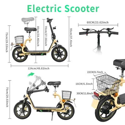 Produktbild von E-Scooter mit Sitz - M5-Elite-E - 48 V Lithium-Akku - Reichweite 31–60 km - Max 25 km/h - 35,6 cm Räder - Bürstenloser 200–250 W Motor - Straßenzulassung - Gelb