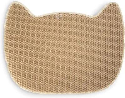 Produktbild von Famanu Katzenstreumatte Beige - 65 x 40 cm - Katzenform - Doppellagig - Wasserdicht - Rutschfest