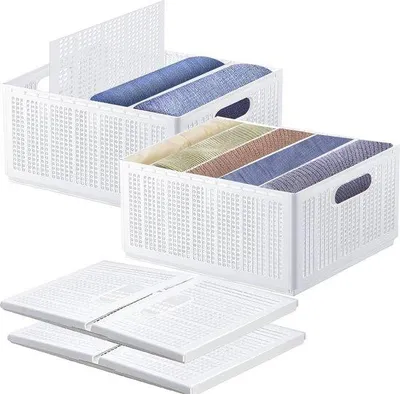 Produktbild von Famanu Kleiderschrank-Organizer 2 Stück - faltbar, stapelbar mit Trennwänden und Griff