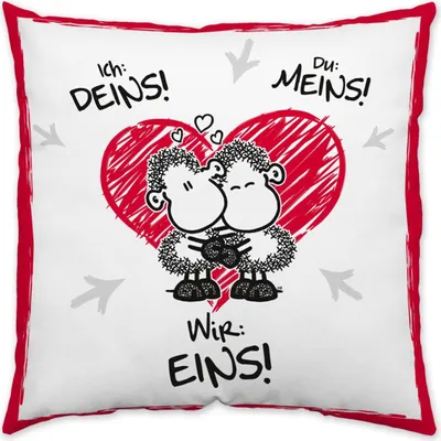 Produktbild von sheepworld 45189 Baumwoll Motiv Ich Deins, Du Meins, Wir Eins, Zier Liebesmotiv, Geschenk, 40 cm x 40 cm Kissen, Hülle 100%, mehrfarbig, 40 x 40 cm