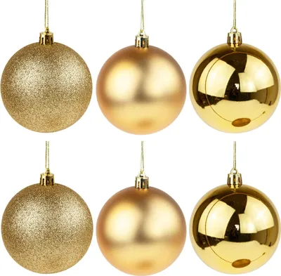 Productafbeelding van TG63127-2 Kerstballen, gouden kleur, 8 cm, set van 6 stuks. Breekvaste kerstballen, decoratie