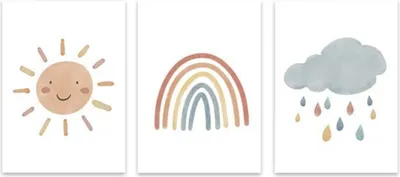 Produktbild von TPFLiving Kunstdruck LW-1015 (OHNE RAHMEN) Poster - Leinwand - Wandbild - Hochauflösender Giclée-Druck, langlebig und hochwertig - Sonne, Wolke, Regenbogen für Kinderzimmer -  - Größe: 10x15cm