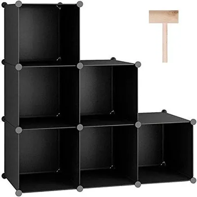 Produktbild von Modulares Lagerfachsystem - 6 Kisten - Ideal für Wohnzimmer und Schlafzimmer - Schwarz - Kunststoff - 93 cm