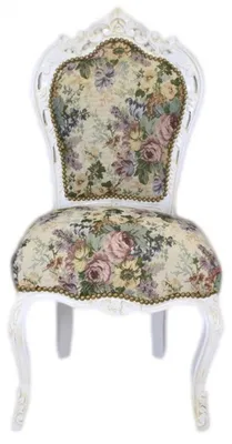 Produktbild von Casa Padrino Barock Esszimmer Stuhl Blumen Muster / Antik Weiss - Antik Stil Möbel