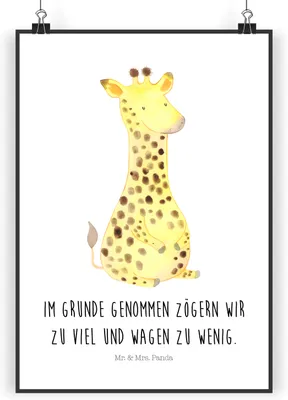Produktbild von Mr. & Mrs. Panda Bild Giraffe Zufrieden DIN A4 - Weiß - Geschenk, Afrika, Glück, Abenteuer, Posterdruck, Wandbild, wanddeko, Deko, wanddruck