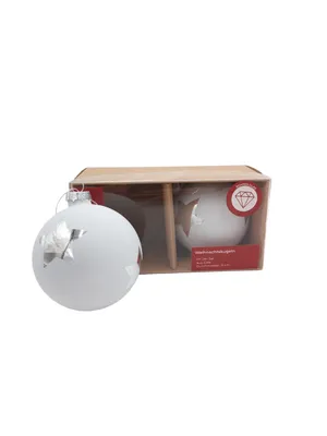 Produktbild von Glas-Weihnachtsbaumkugeln 2er-Set Christbaumkugeln Weihnachtsschmuck Deko 9cm , Variante:weiß / Stern