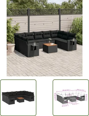 Produktbild von The Living Store 10-tlg. Garten-Sofagarnitur mit Kissen Schwarz Poly Rattan