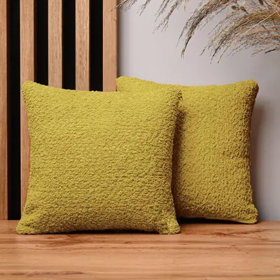 Produktbild von MG Design 2er Set Kissenbezüge 30 x 30 cm in Gelb - mit Reißverschluss, fein gewebt mit Chenille-Haptik, pflegeleich