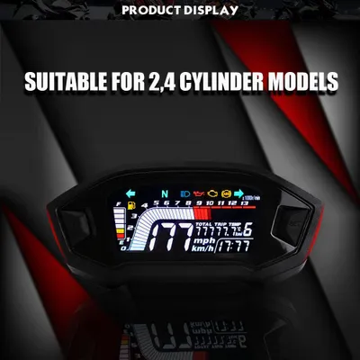 Obrázek produktu pro Motocyklový tachometr Univerzální tachometr LCD Digitální tachometr Měřič hladiny paliva 14000RPM 199km/h pro 1,2,4 válce