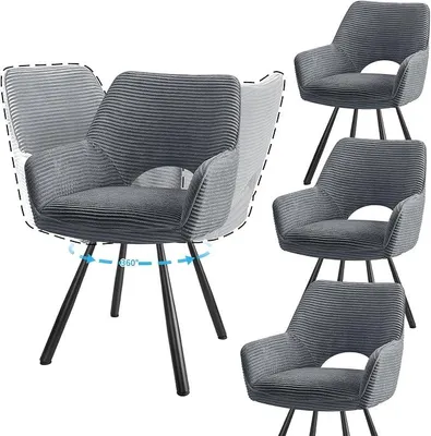 Imagen del producto de Juego de 4 sillas de comedor giratorias de 360 grados con reposabrazos, color gris