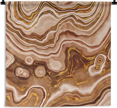 Produktbild von MuchoWow® Wandteppich Wandbehang Marmor - Braun - Kreis 120x120 cm Tapisserie Dekoration Wandtuch - Modern - Baumwollgewebe