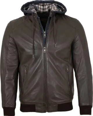 Produktbild von Existenz - Herren Lederjacke Blouson Kapuze Lammnappa dunkelbraun : 54